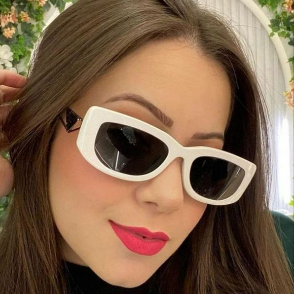 Prada PR14YS 1425S0 Sunglasses Talc Dark Grey Rectangle Women - Picture 4 of 15